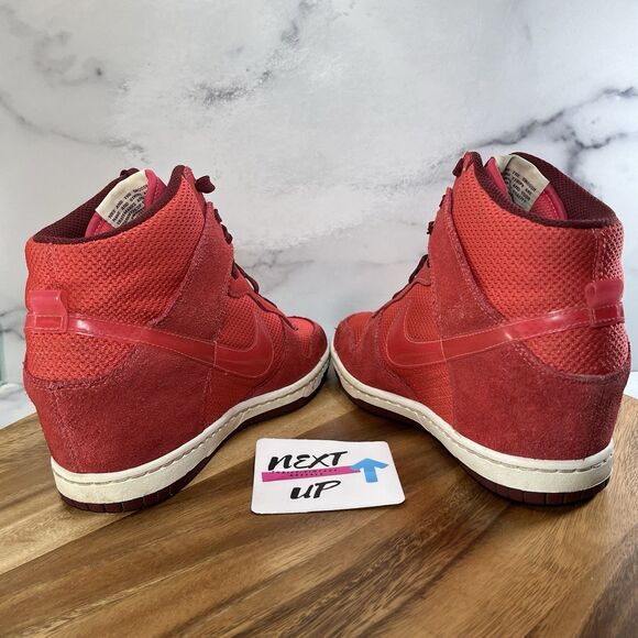 Women's Size 8.5-Nike Dunk Sky High Hi Red Pink Hidden Wedge Shoes 644877-600 - Picture 5 of 9